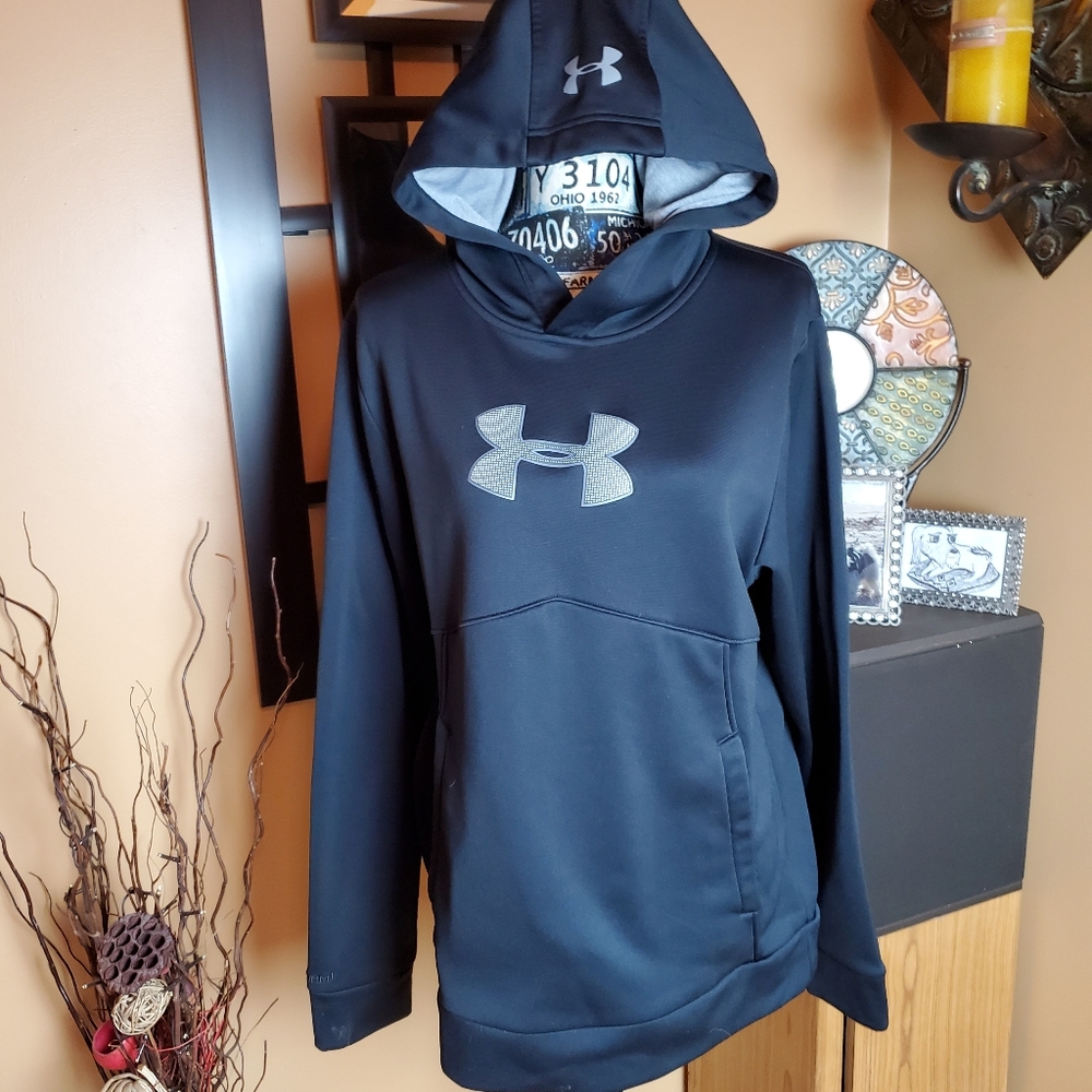 UNDER ARMOUR LOOSE BLACK HOODED PULLOVER GRAY LOGO